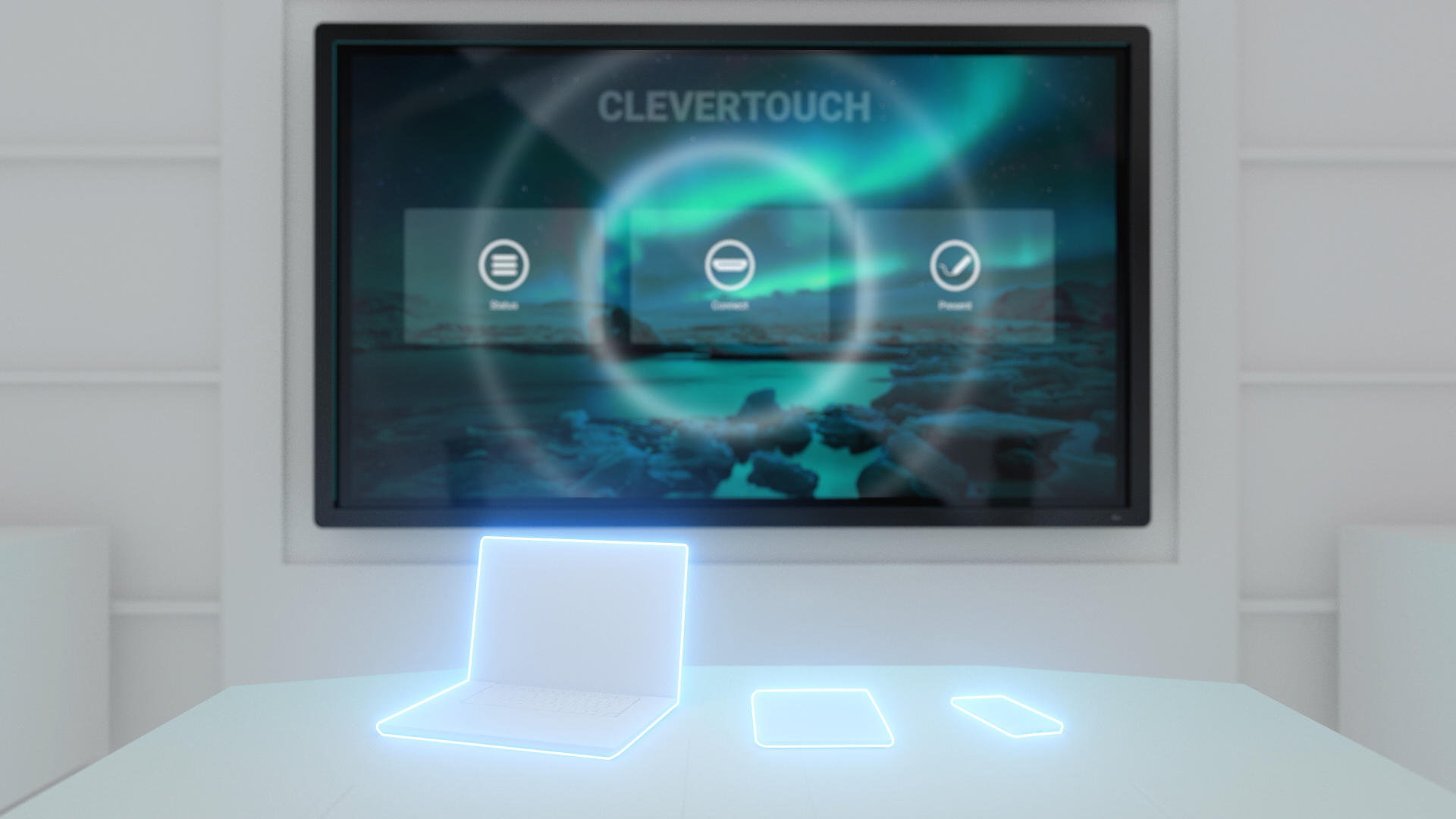 Light beams cast from the Clevertouch panel onto the table below